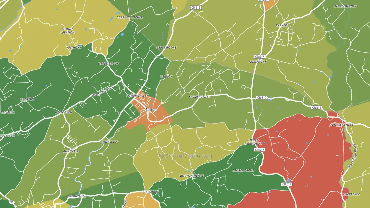 Califon, NJ Map of Murder Rates