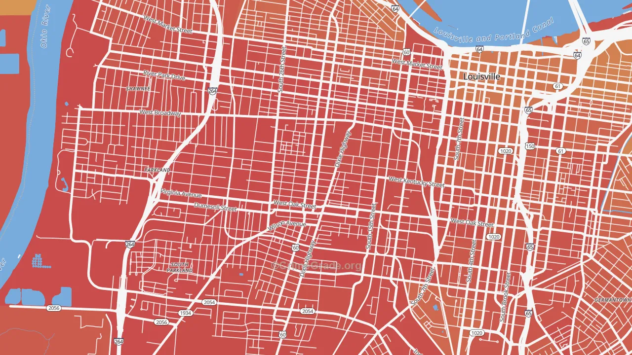 California, Louisville, KY Map of Murder Rates