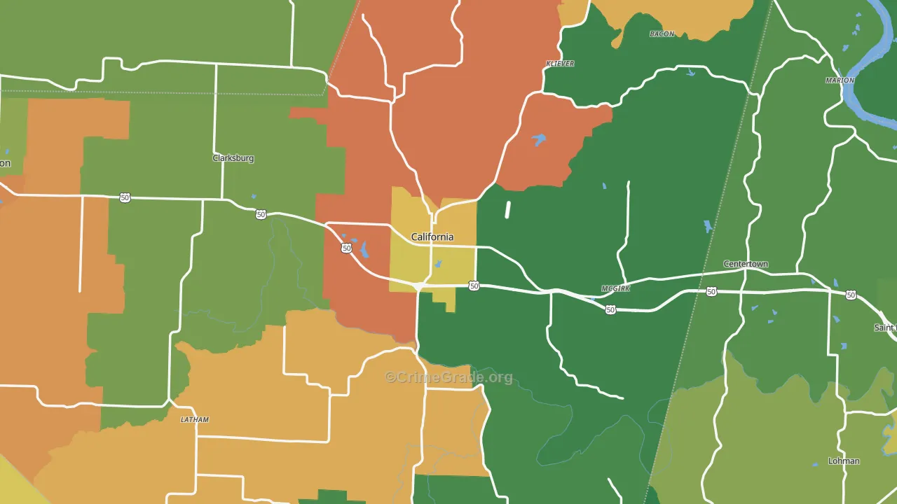 California, MO Map of Murder Rates