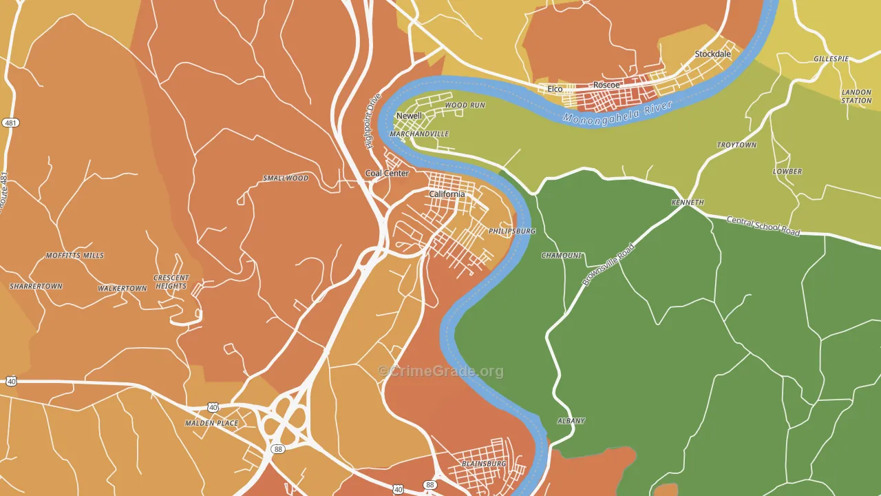 California, PA Map of Murder Rates