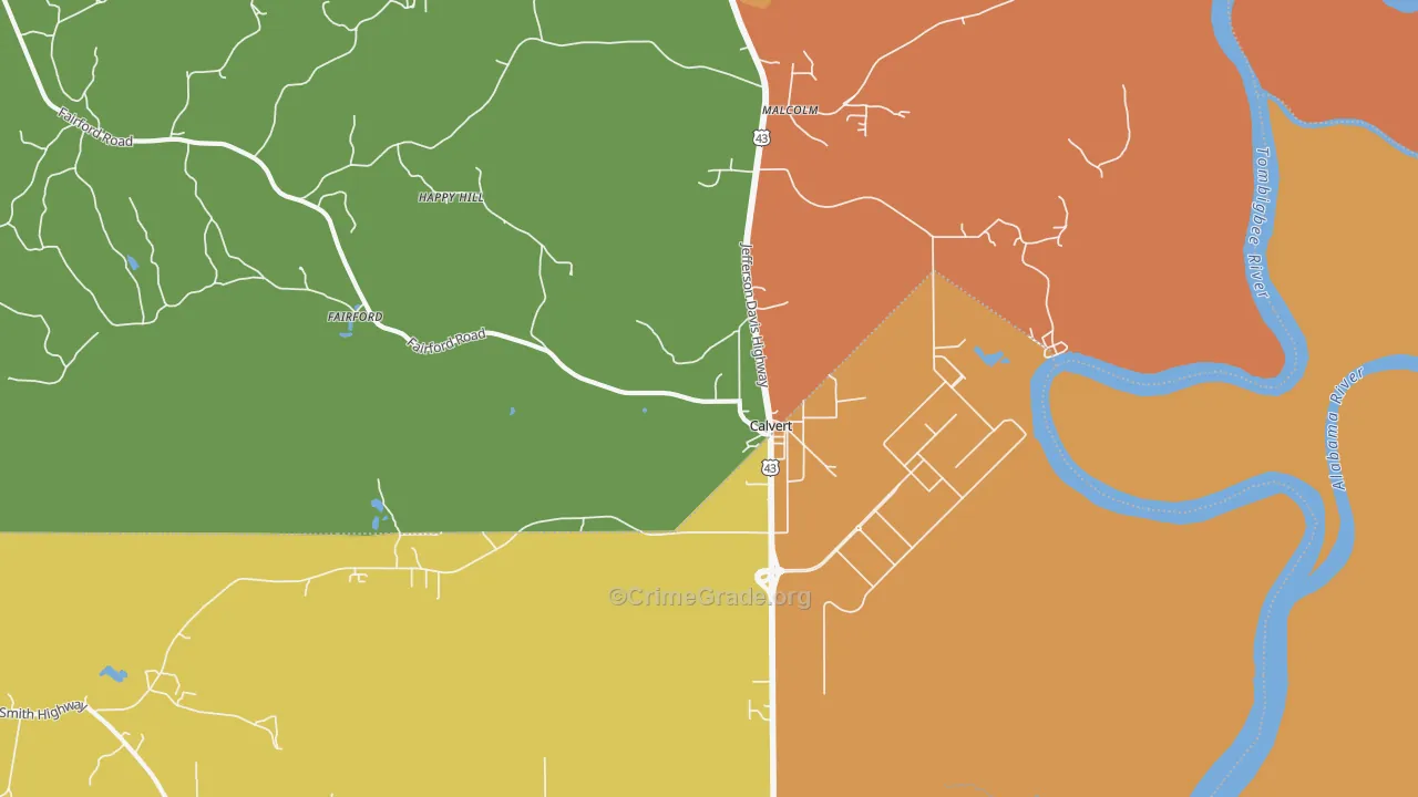 Calvert, AL Map of Murder Rates