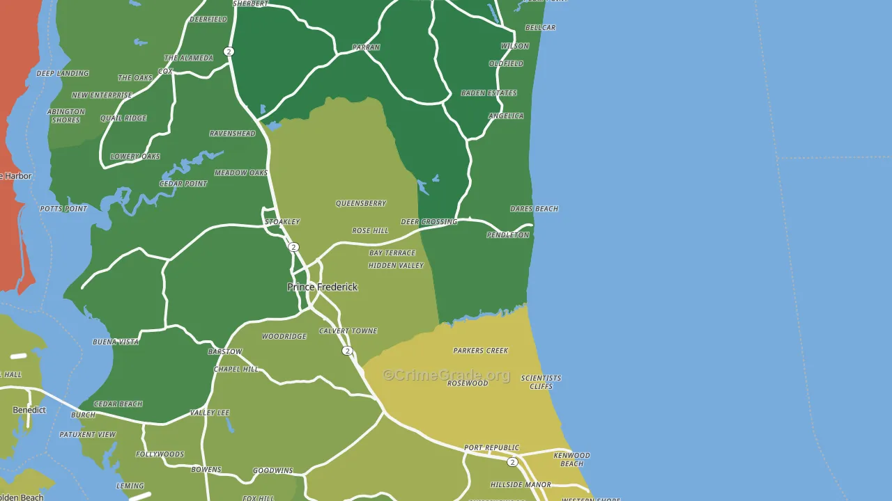 Calvert County, MD Map of Murder Rates