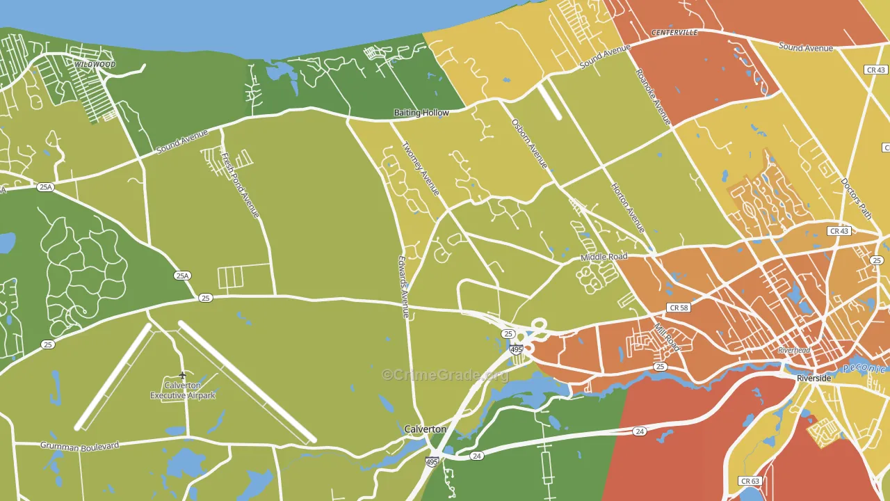 Calverton, NY Map of Murder Rates