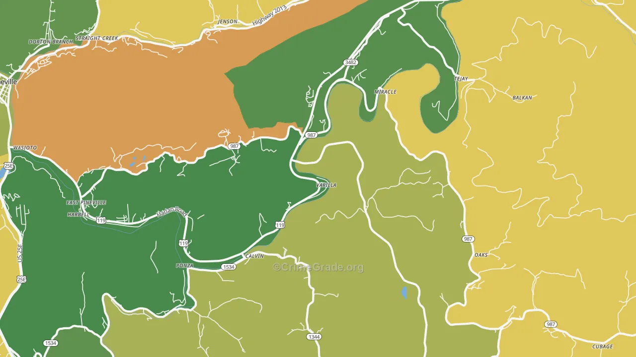 Calvin, KY Map of Murder Rates