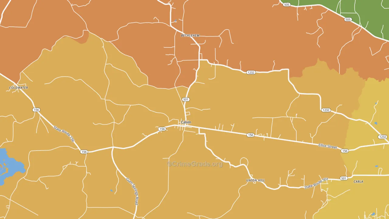 Calvin, LA Map of Murder Rates