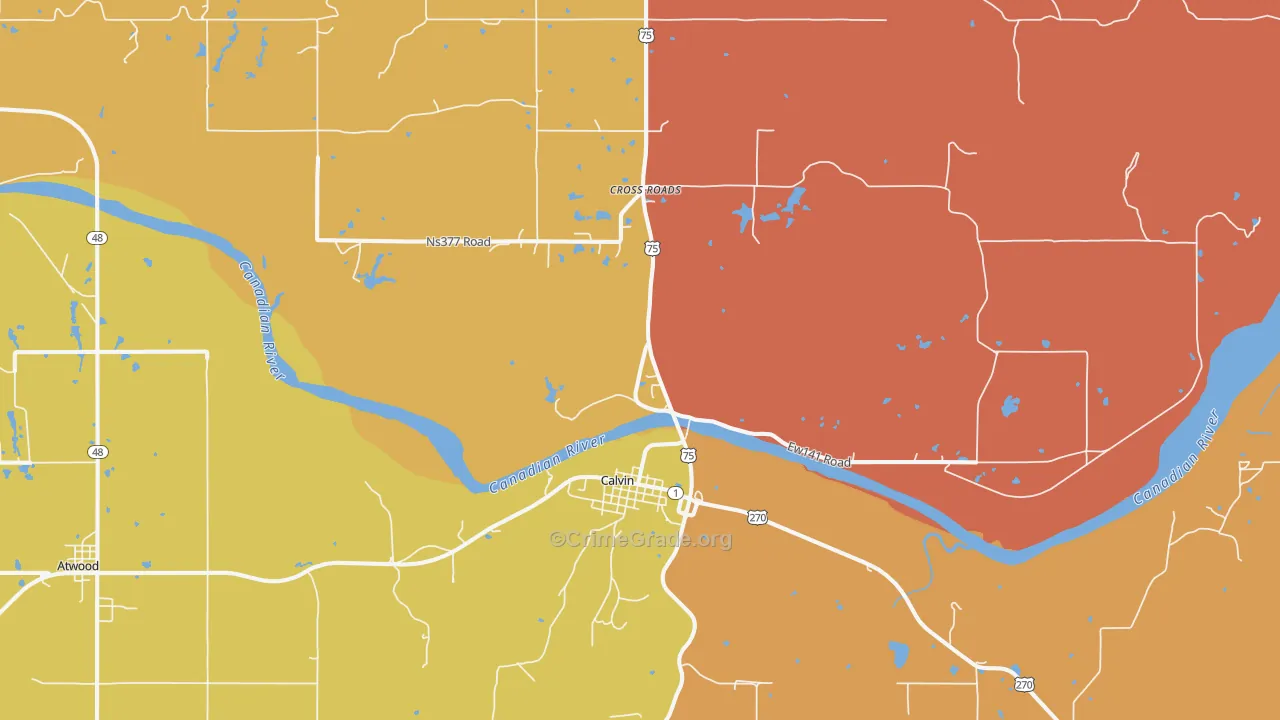 Calvin, OK Map of Murder Rates