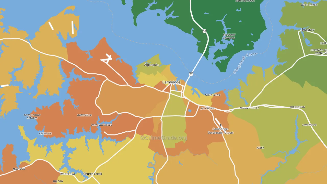 Cambridge, MD Map of Murder Rates
