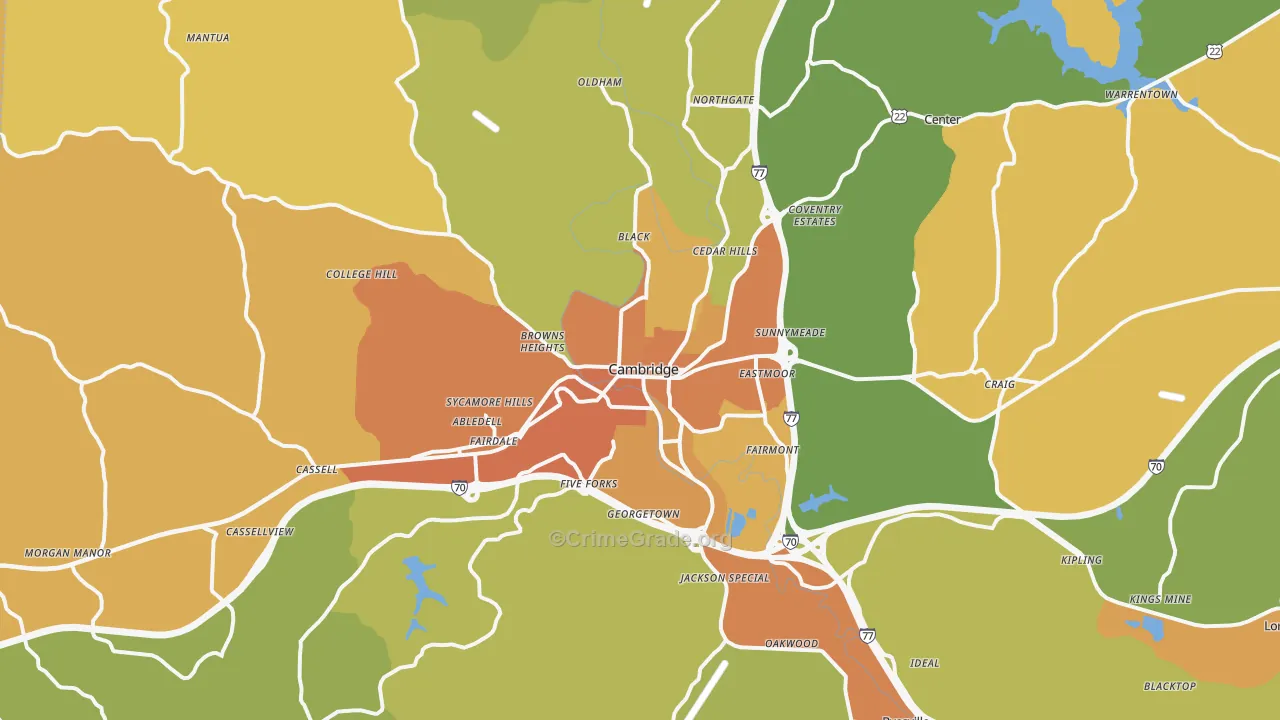 Cambridge, OH Map of Murder Rates
