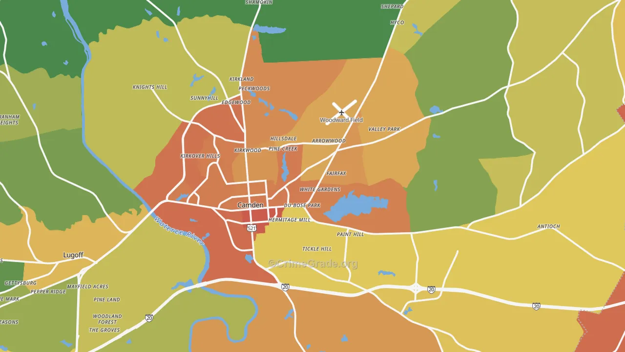 Camden, SC Map of Murder Rates
