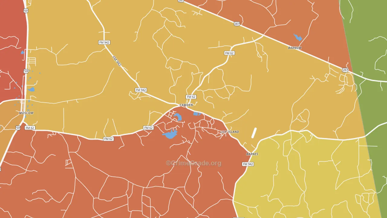 Camden, TX Map of Murder Rates