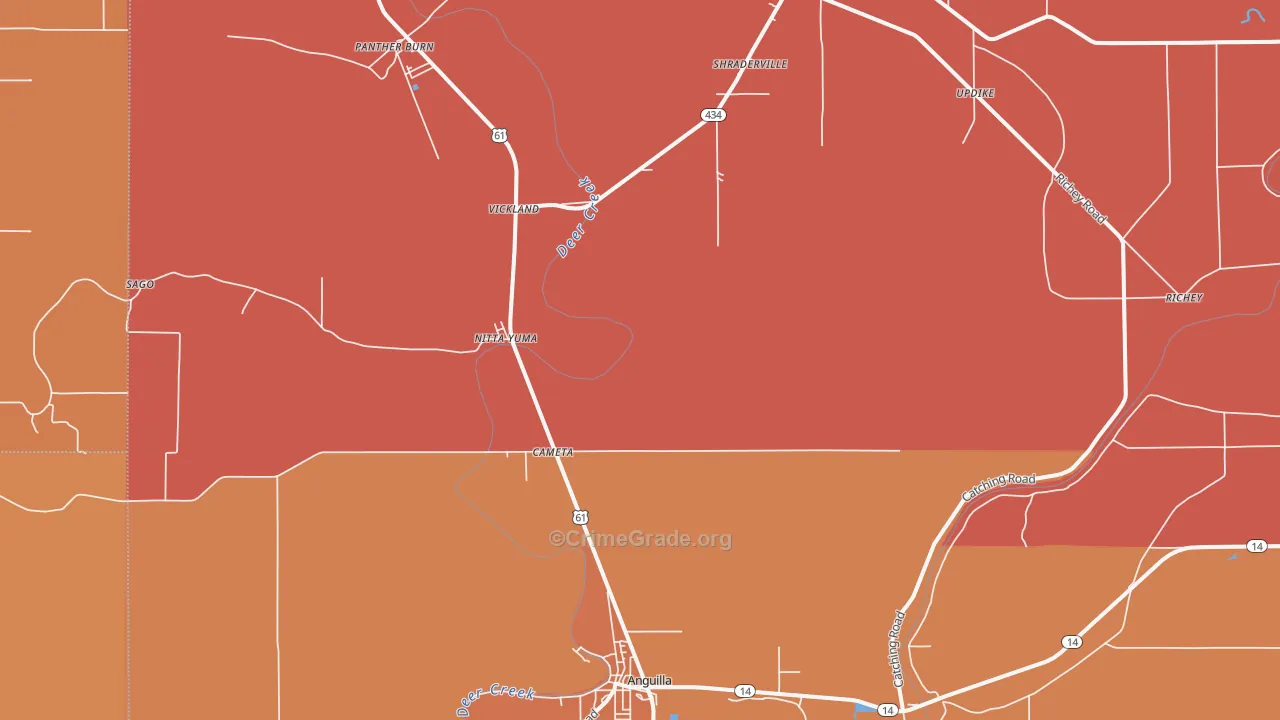 Cameta, MS Map of Murder Rates
