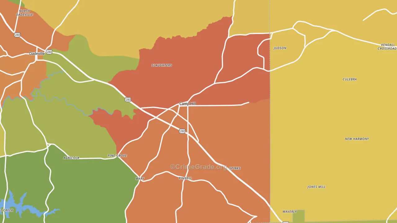 Camp Hill, AL Map of Murder Rates