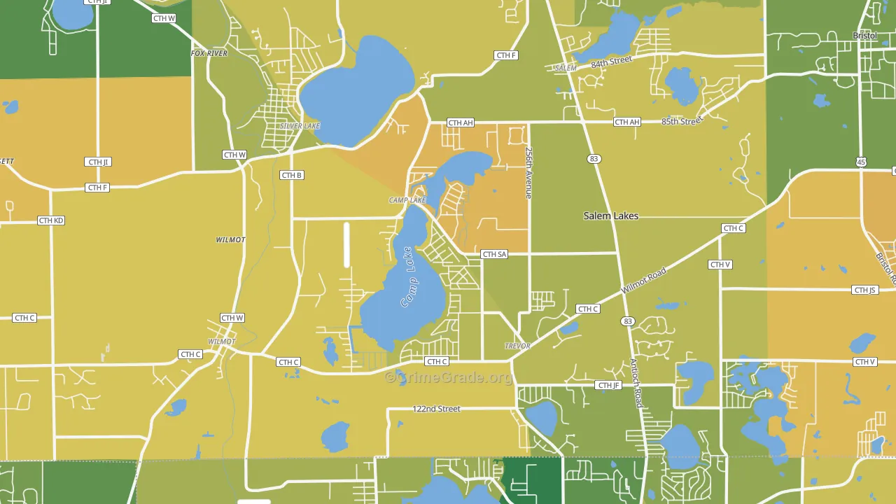 Camp Lake, Trevor, WI Map of Murder Rates