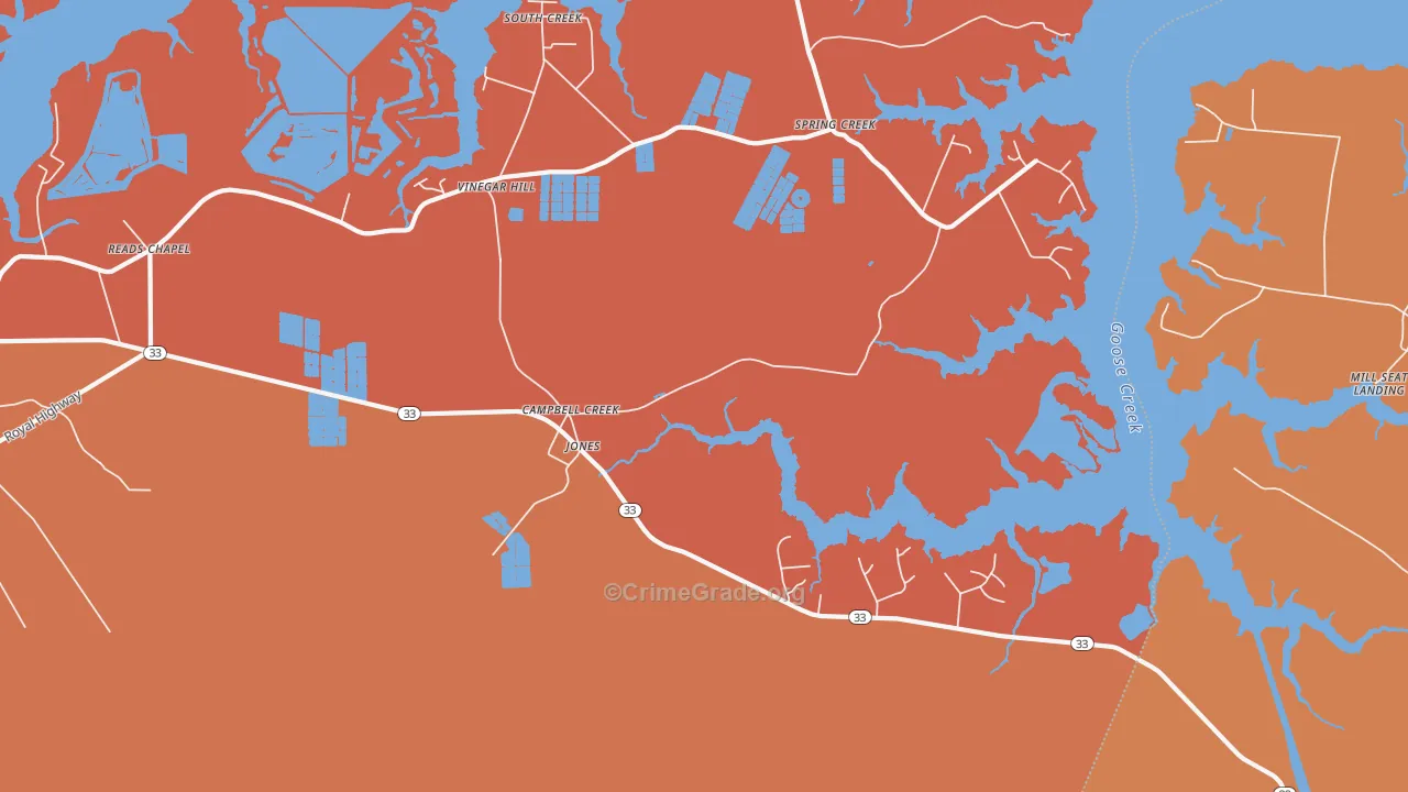 Campbell Creek, NC Map of Murder Rates
