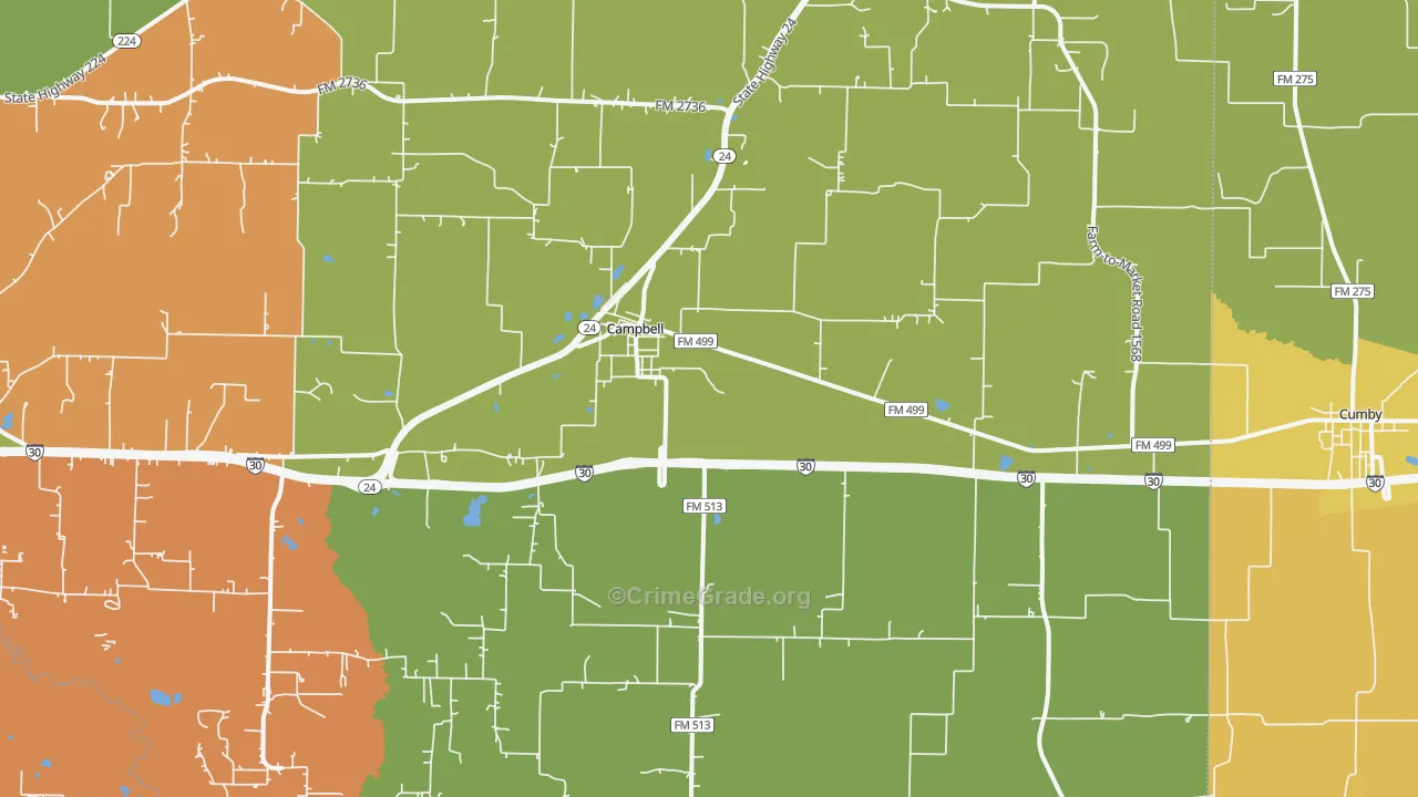 Campbell, TX Map of Murder Rates