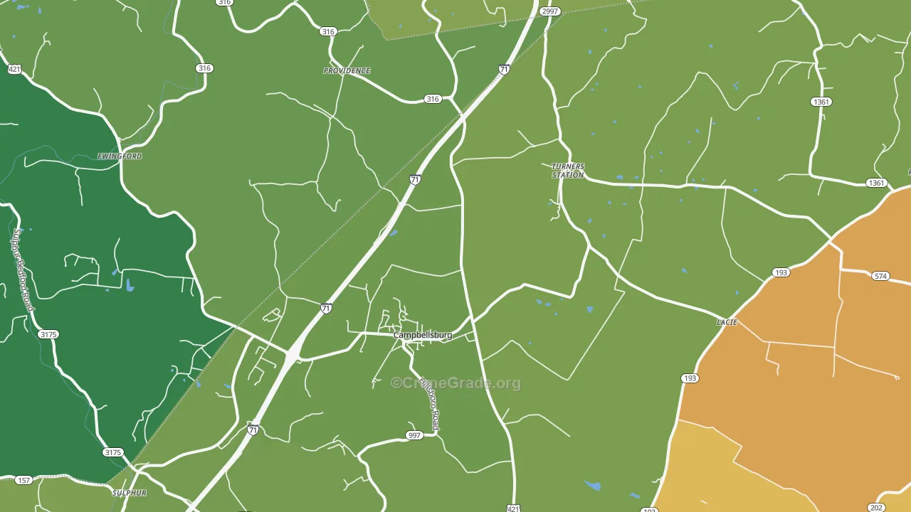 Campbellsburg, KY Map of Murder Rates