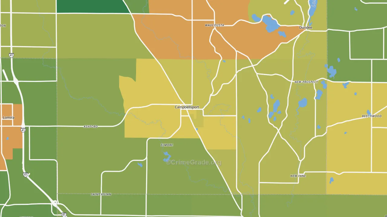 Campbellsport, WI Map of Murder Rates