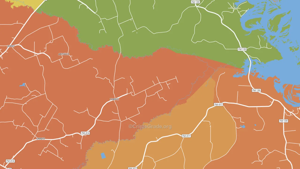 Campti, TX Map of Murder Rates