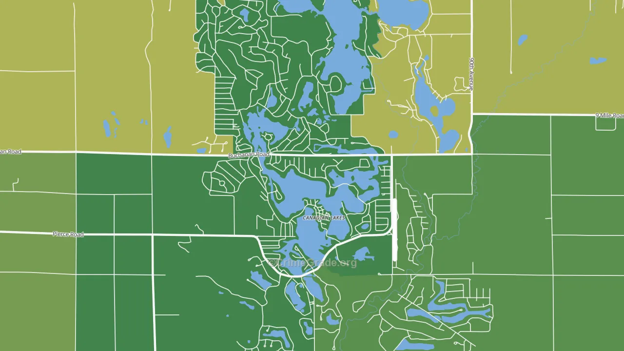Canadian Lakes, MI Map of Murder Rates