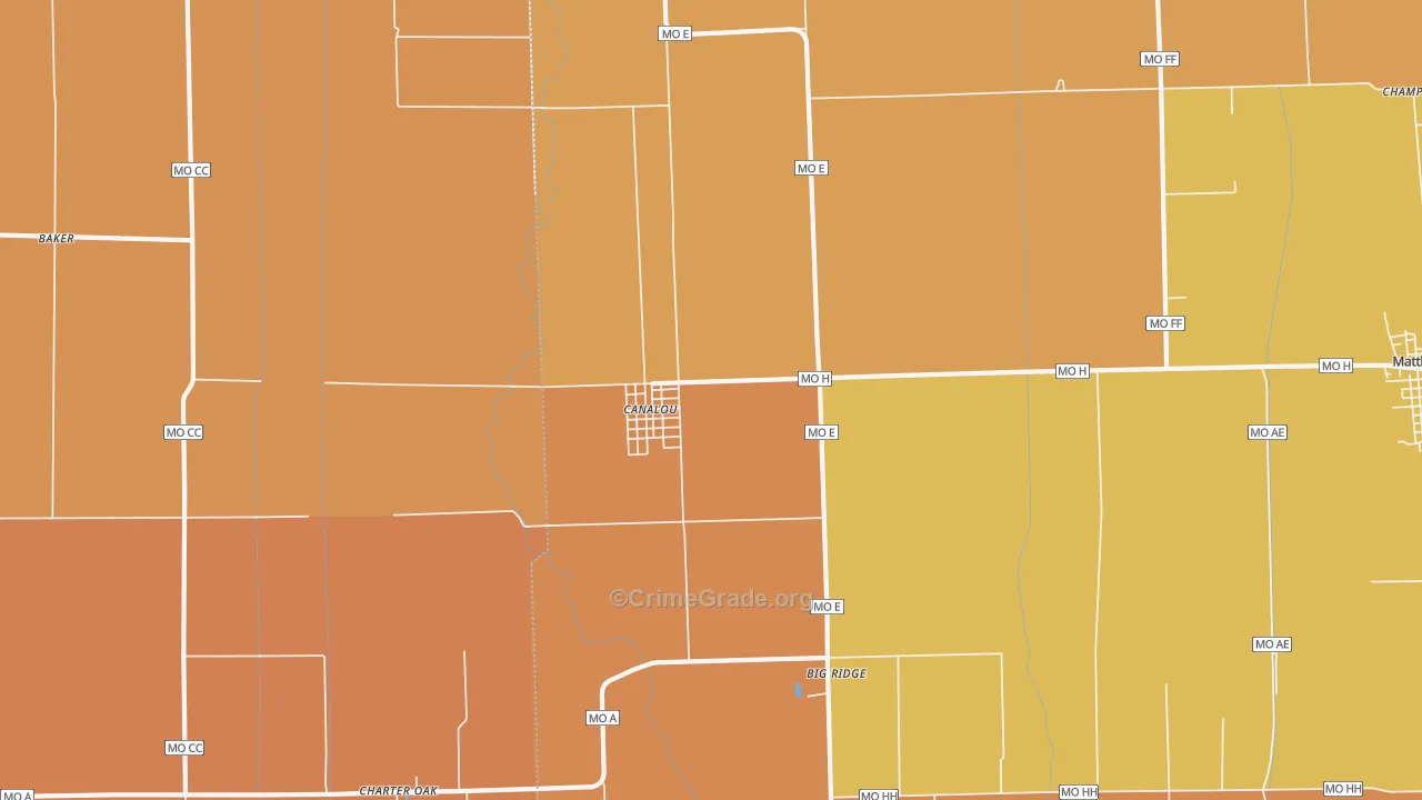 Canalou, MO Map of Murder Rates