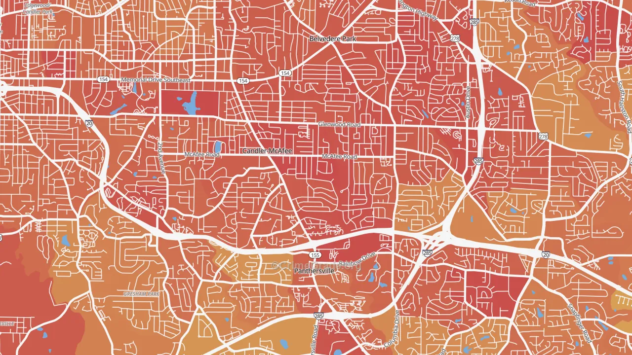 Candler-McAfee, GA Map of Murder Rates