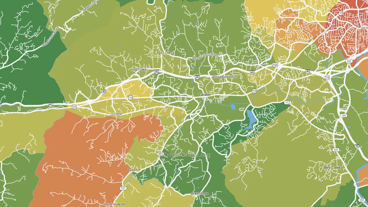 Candler, NC Map of Murder Rates