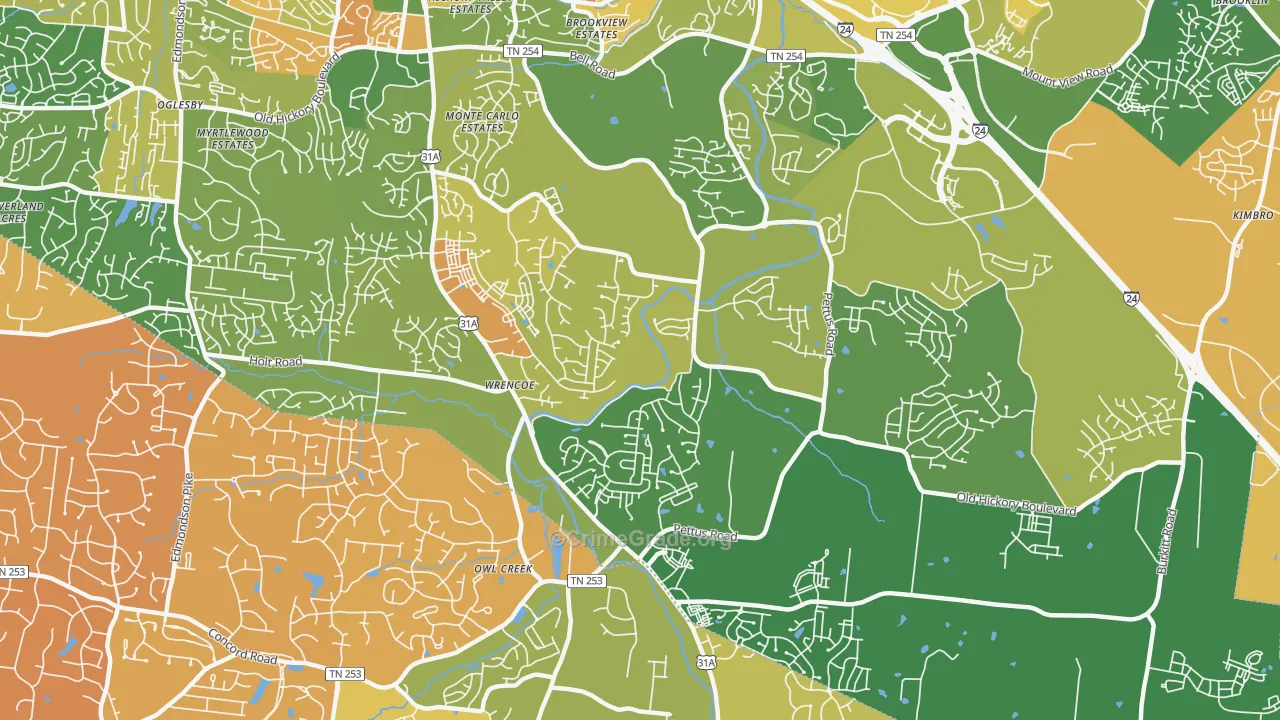 Cane Ridge, Antioch, TN Map of Murder Rates