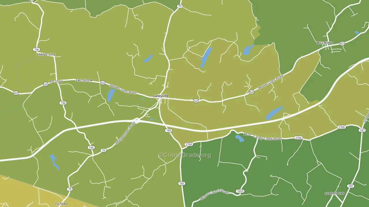 Caneyville, KY Map of Murder Rates