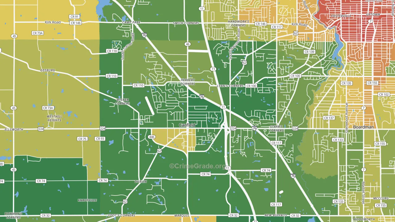 Canfield, OH Map of Murder Rates