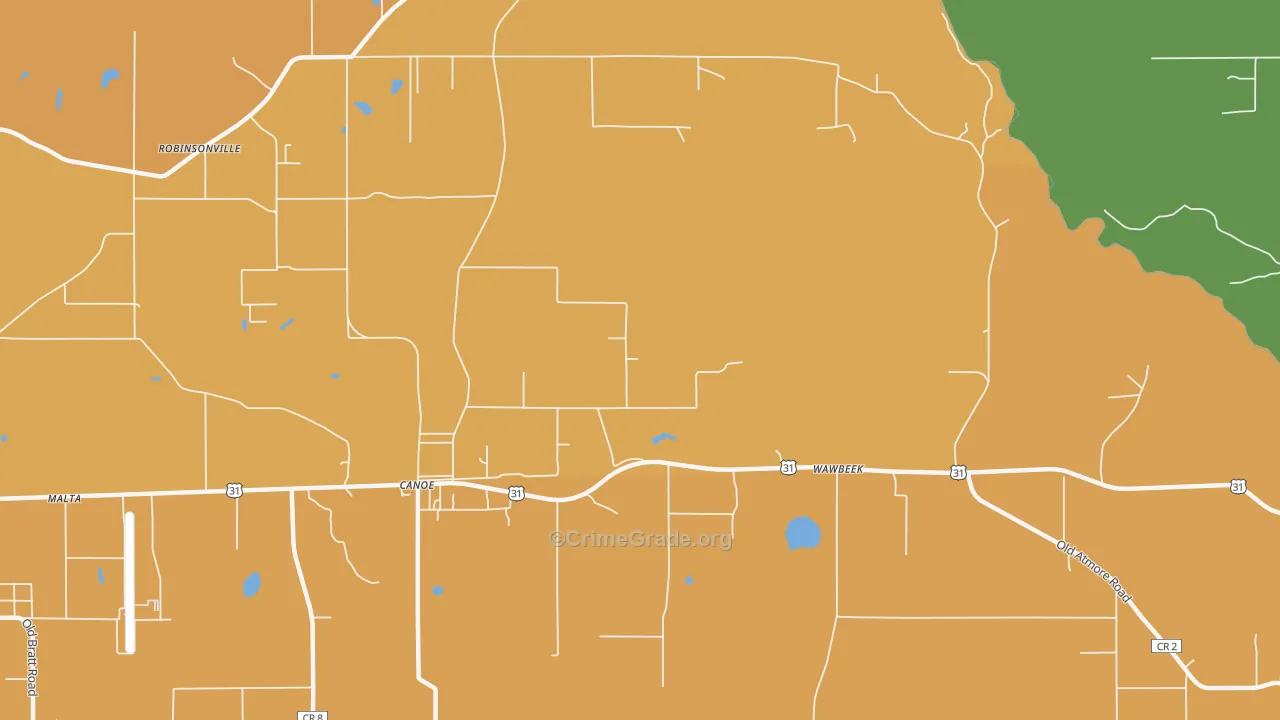 Canoe, AL Map of Murder Rates