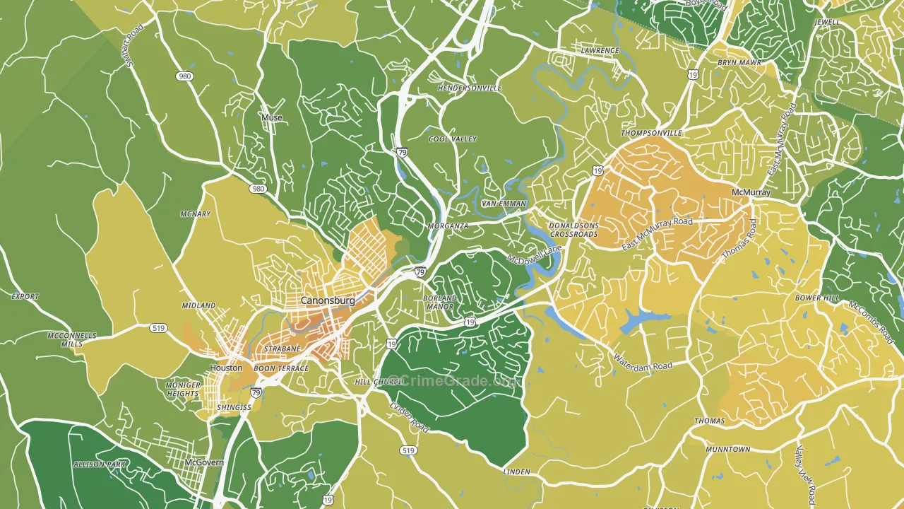 Canonsburg, PA Map of Murder Rates