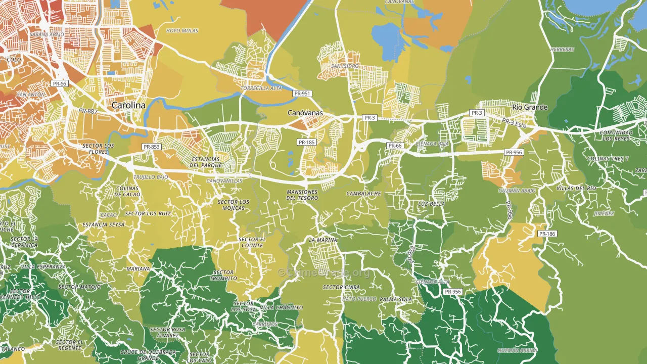 Canovanas Municipio, PR Map of Murder Rates