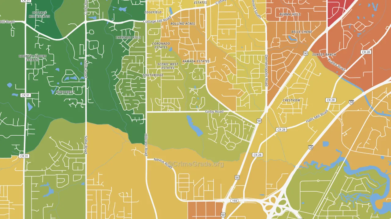 Canterbury, Mobile, AL Map of Murder Rates