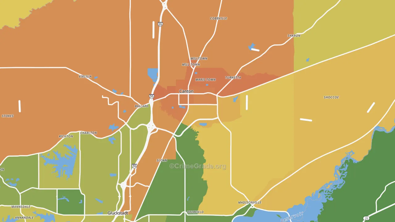 Canton, MS Map of Murder Rates