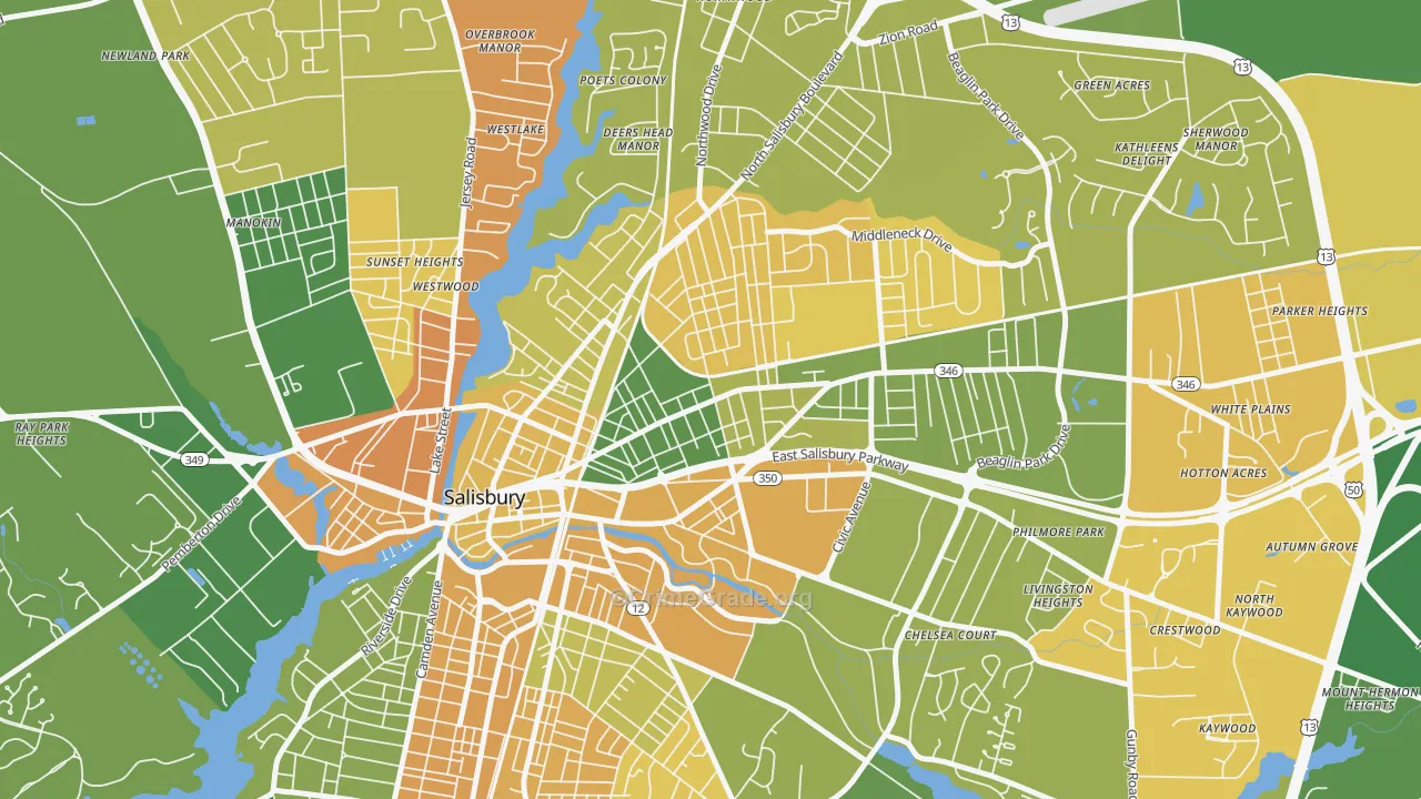 Canton, Salisbury, MD Map of Murder Rates