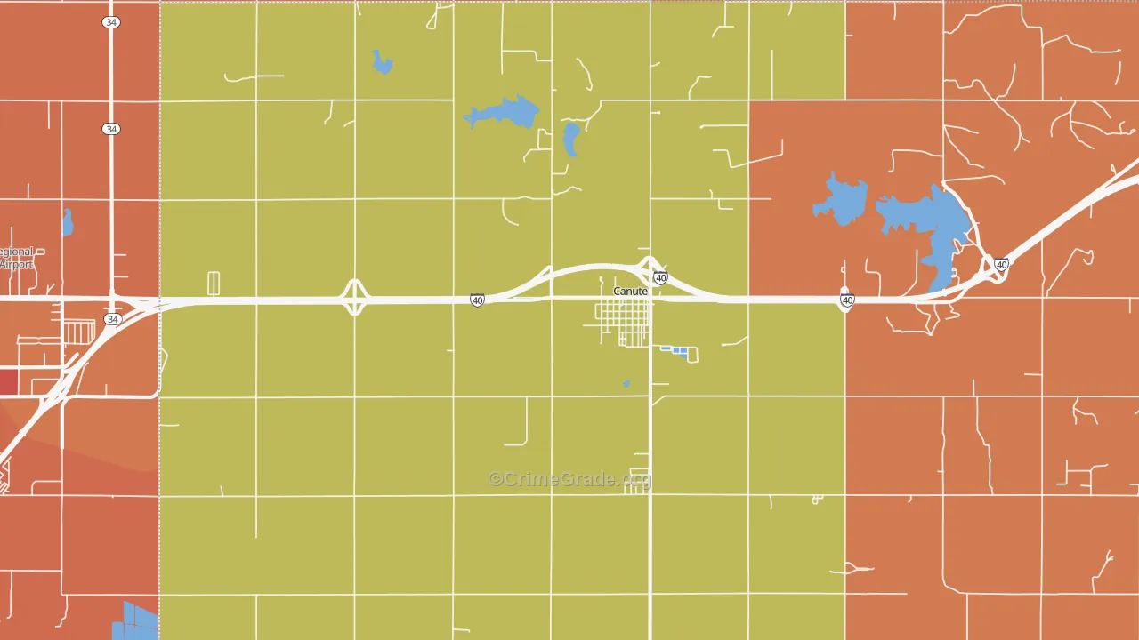 Canute, OK Map of Murder Rates