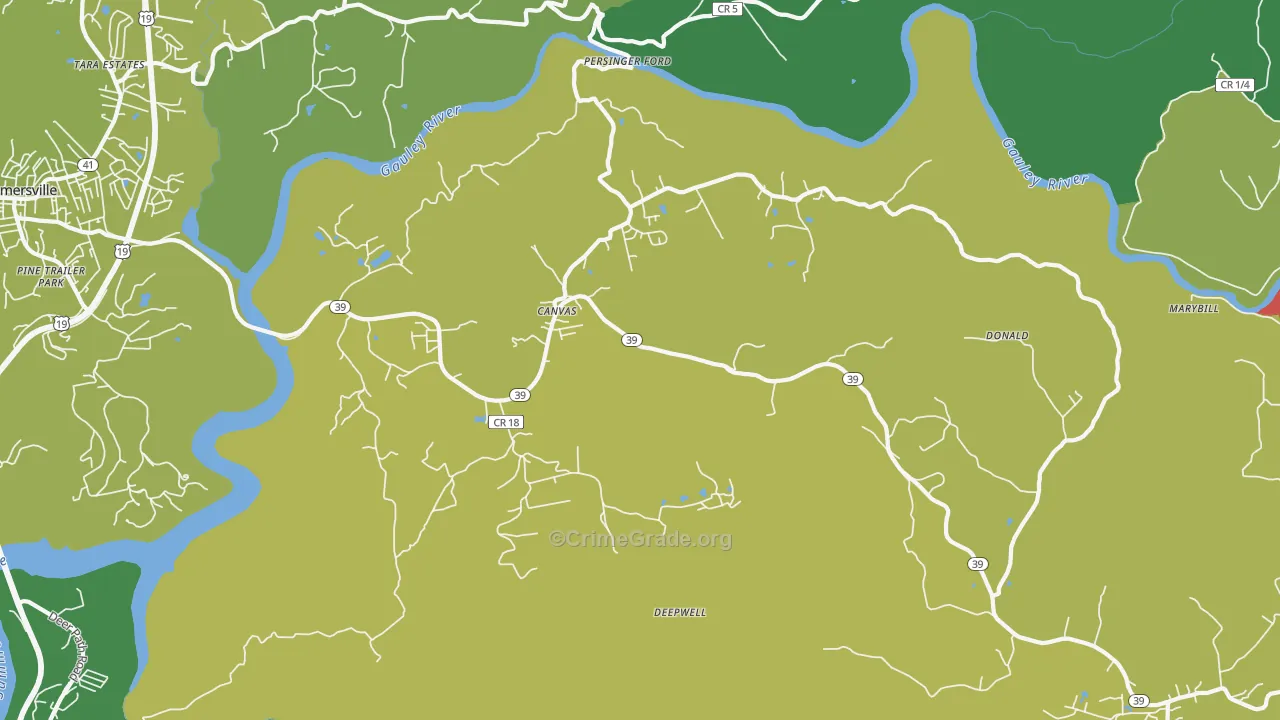 Canvas, WV Map of Murder Rates
