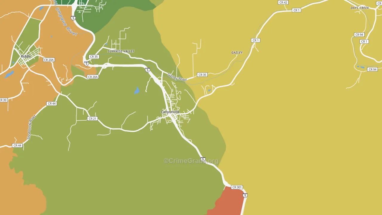 Canyonville, OR Map of Murder Rates