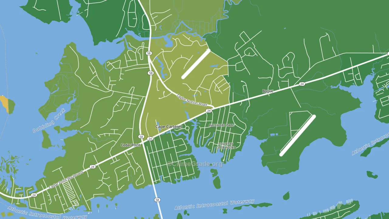 Cape Carteret, NC Map of Murder Rates