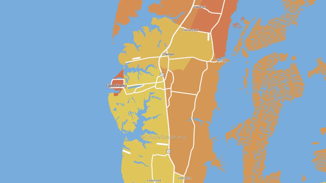 Cape Charles, VA Map of Murder Rates
