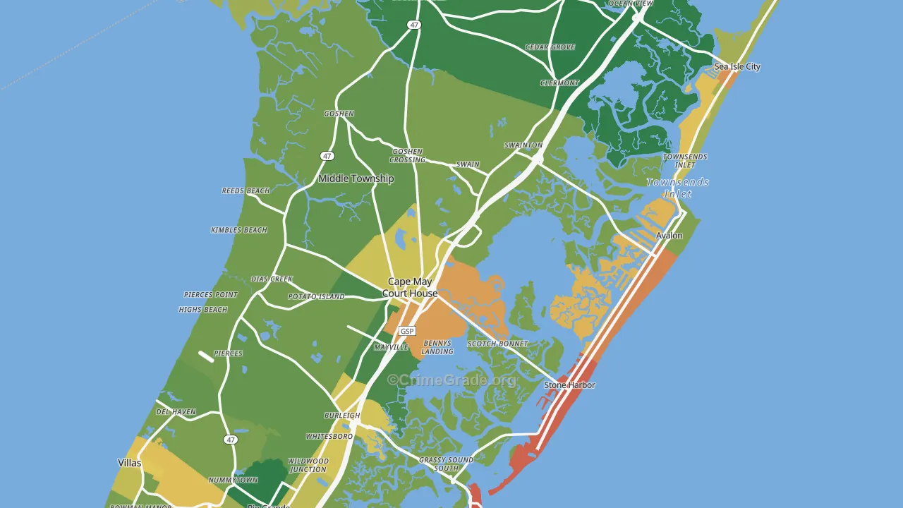 Cape May County, NJ Map of Murder Rates
