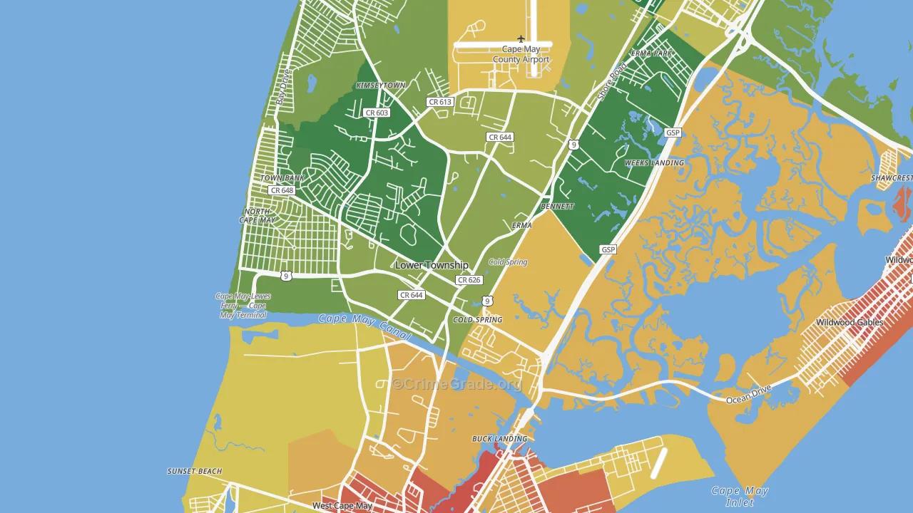 Cape May, NJ Map of Murder Rates
