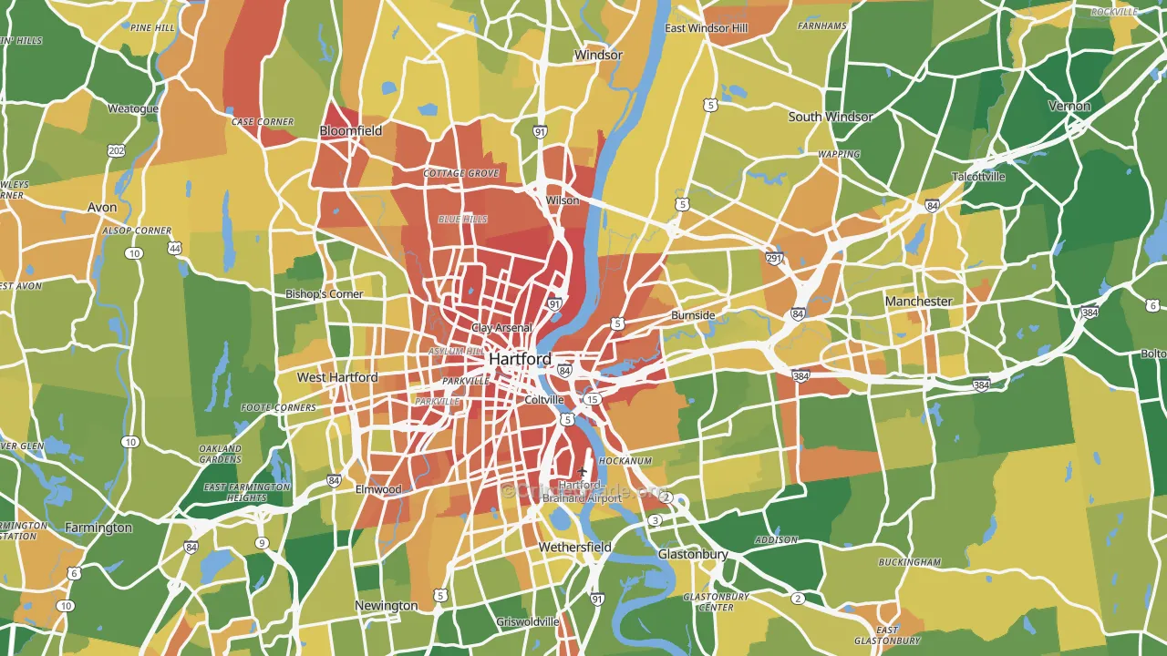 Capitol Planning Region, CT Map of Murder Rates