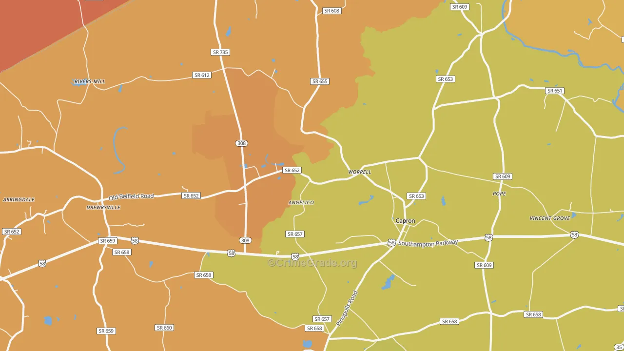 Capron, VA Map of Murder Rates