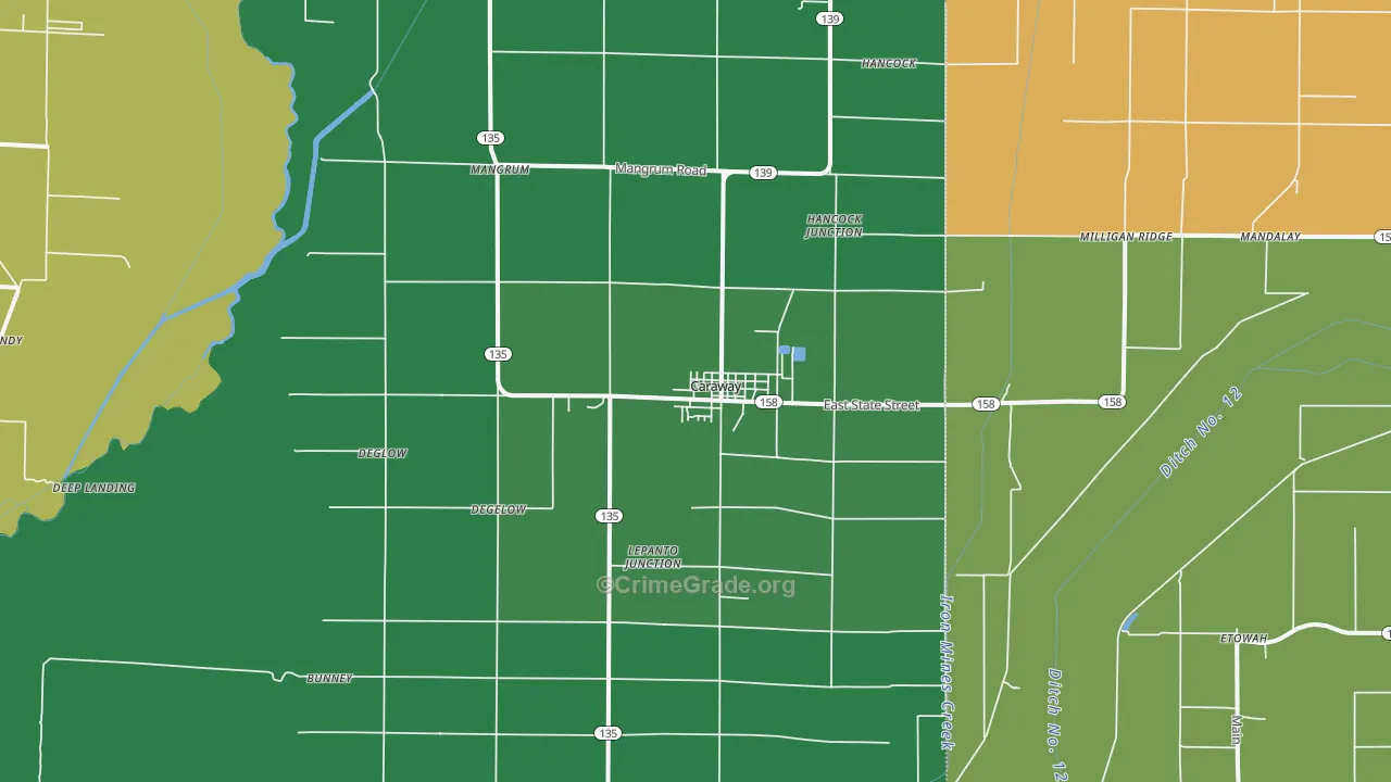 Caraway, AR Map of Murder Rates
