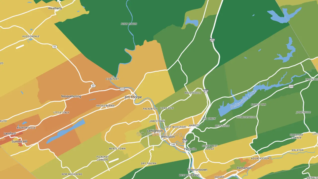 Carbon County, PA Map of Murder Rates