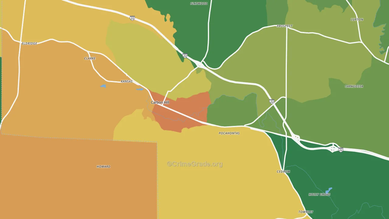 Carbon Hill, AL Map of Murder Rates