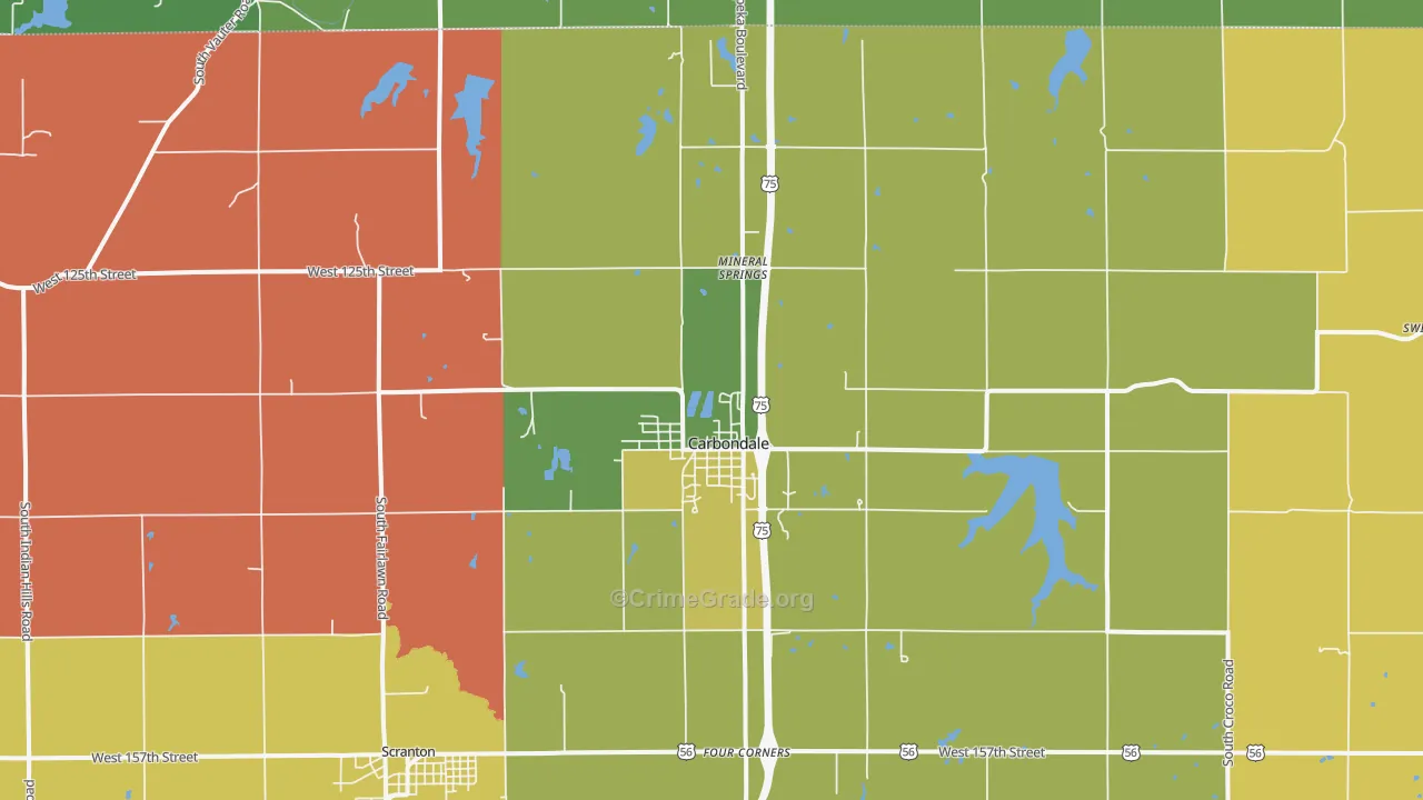 Carbondale, KS Map of Murder Rates