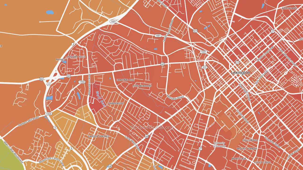 Cardinal Hill-Pine Meadow, Lexington, KY Map of Murder Rates