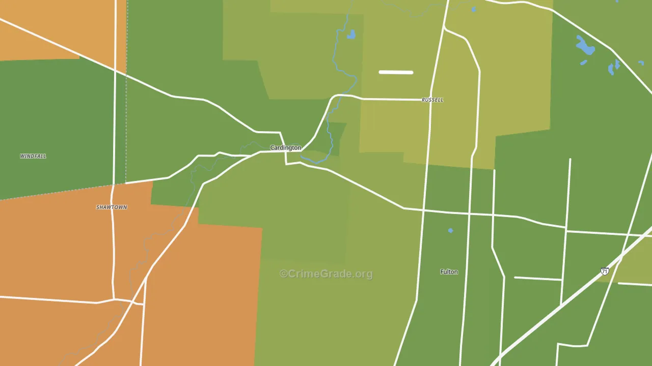 Cardington, OH Map of Murder Rates
